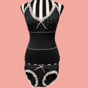 Victoria's Secret Black and Pink Polka Dot Camisole & Bikini Set